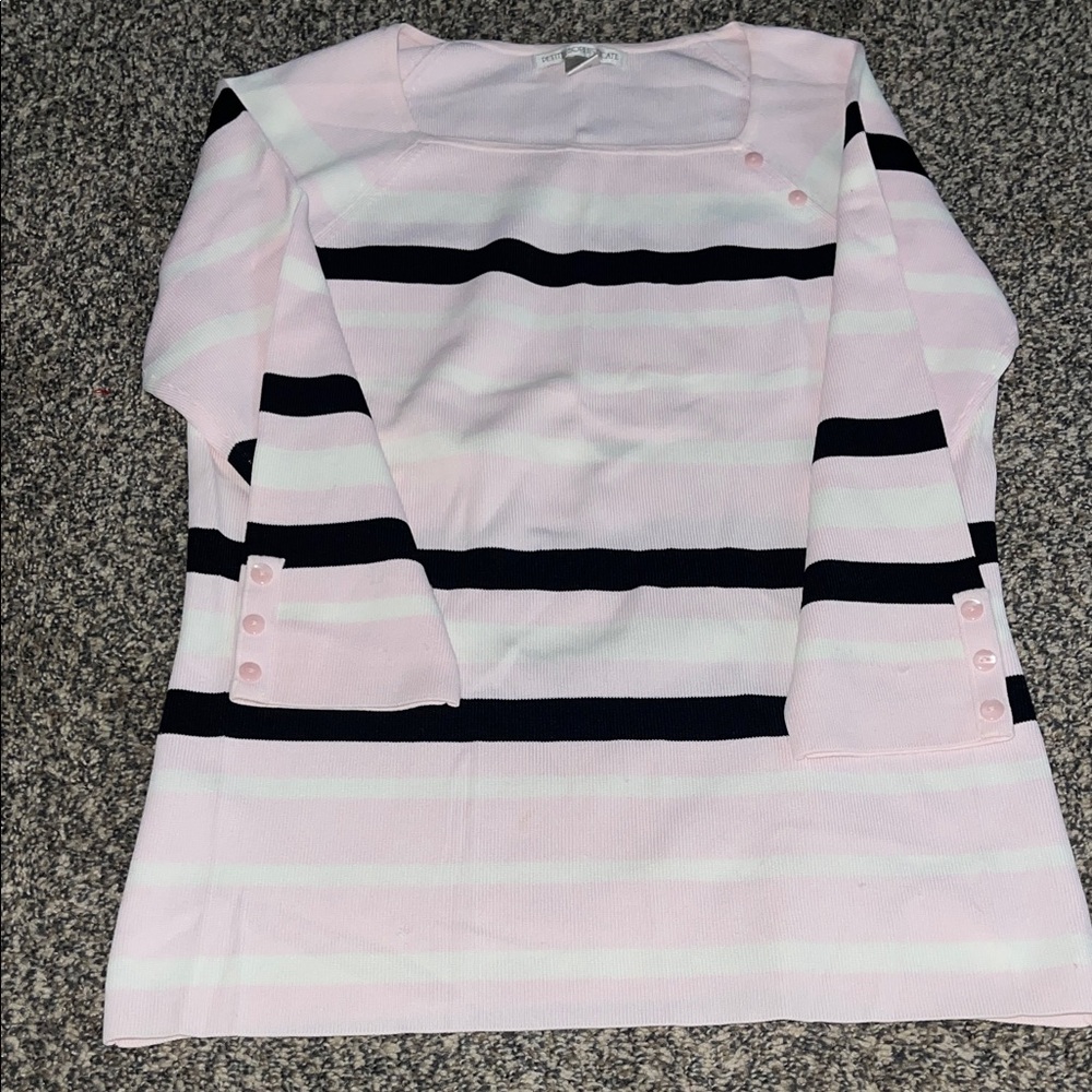 Petite Sophisticate Pink and Black Striped Top
